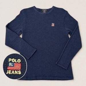 Polo Jeans Co. Ralph Lauren Vintage MADE IN USA Waffle Knit Thermal Shirt (LG)
